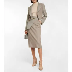 Fendi Houndstooth Wool-blend Midi Skirt