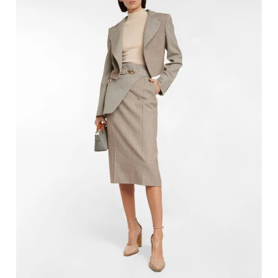 Fendi Houndstooth Wool-blend Midi Skirt 1 Fendi Houndstooth Wool-blend Midi Skirt