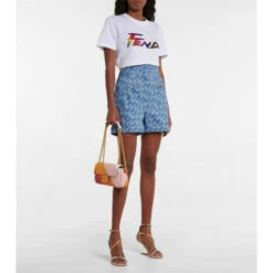 Fendi Logo High-rise Chambray Shorts