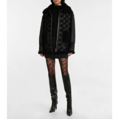 Fendi FF Karligraphy Shearling-trimmed Leather Jacket