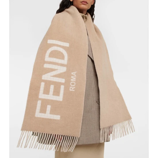 Fendi Logo Wool And Cashmere Scarf 1 Fendi Logo Wool And Cashmere Scarf