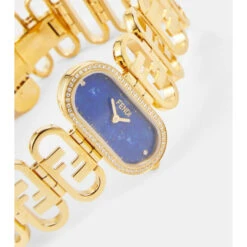 Fendi O'Lock Stainless Steel Watch With Diamonds And Lapis Lazuli