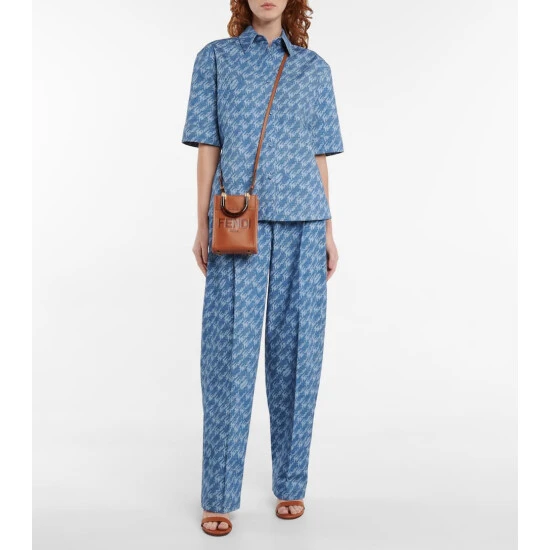 Fendi Brush High-rise Cotton Chambray Pants 1 Fendi Brush High-rise Cotton Chambray Pants