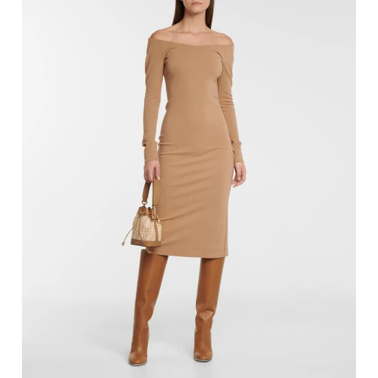 Fendi Off-shoulder Wool Jersey Midi Dress 1 Fendi Off-shoulder Wool Jersey Midi Dress