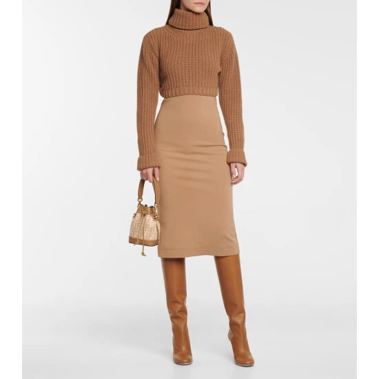 Fendi Off-shoulder Wool Jersey Midi Dress 4 Fendi Off-shoulder Wool Jersey Midi Dress - Image 4