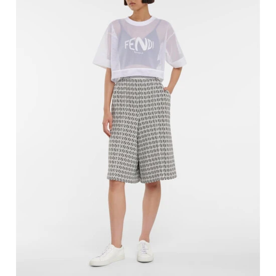 Fendi Logo-appliqué Cropped Mesh T-shirt 1 Fendi Logo-appliqué Cropped Mesh T-shirt