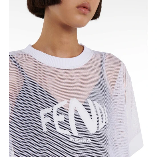 Fendi Logo-appliqué Cropped Mesh T-shirt 3 Fendi Logo-appliqué Cropped Mesh T-shirt - Image 3